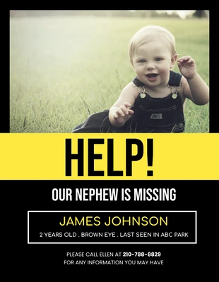 Free  Template: Black and Yellow Photo Missing Person Poster