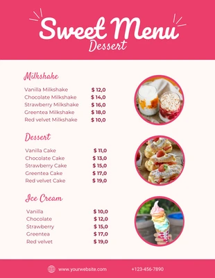 Free  Template: Menú de postres dulces divertidos minimalistas en rosa claro y magenta