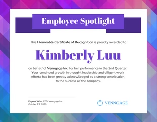 business  Template: Employee Spotlight Certificate of Recognition