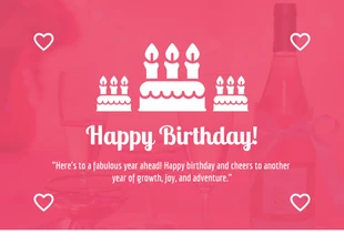 Free  Template: Cartão postal de feliz aniversário simples, lúdico e moderno em rosa e branco