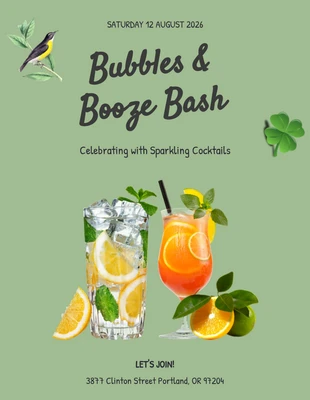 Free  Template: Green Cocktails Invitation