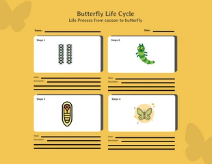 Free  Template: Yellow Butterfly Life Cycle Storyboard