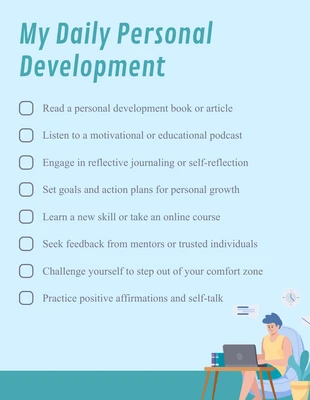 Free  Template: Light Blue Simple Illustration My Daily Personal Development Checklist