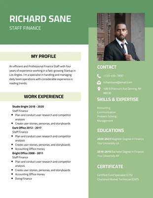 Green Minimalist Professional Finance Resume