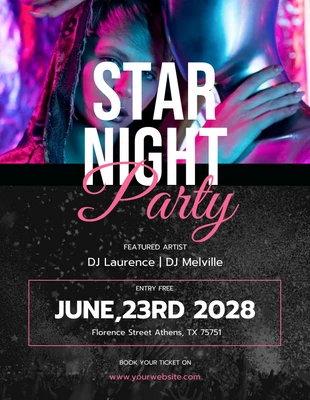 Free  Template: Pinky Black Star Night Party