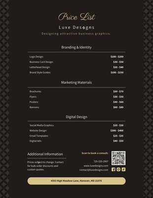 business  Template: Graphic Design Price List Template