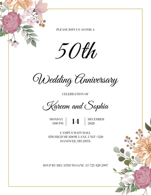 Free  Template: Convite moderno de aniversário de 50 anos de casamento preto e dourado