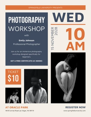 Free  Template: Collage Blau und Orange Fotografie Workshop Flyer