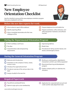Free  Template: Multicolor New Employee Orientation Checklist