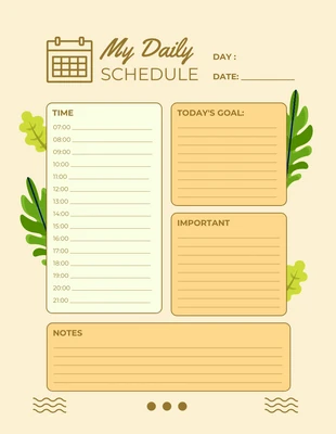 Free  Template: Light Yellow Modern Floral My Daily Schedule Template