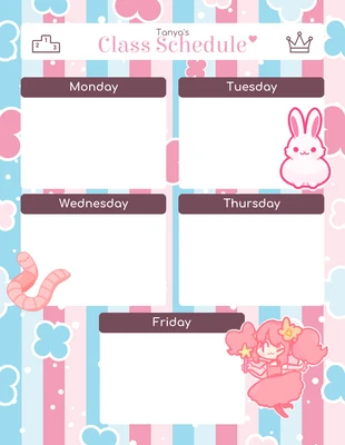 Free  Template: Modèle d'horaire de classe pour enfants rose et bleu pastel