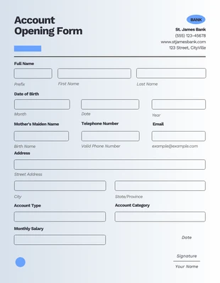 Free  Template: Light Gradient Banking Account Form