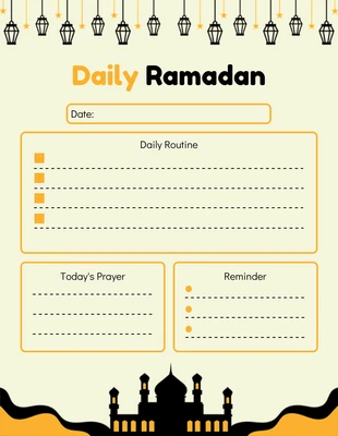 Free  Template: أصفر فاتح حديث التوضيح قالب جدول رمضان اليومي