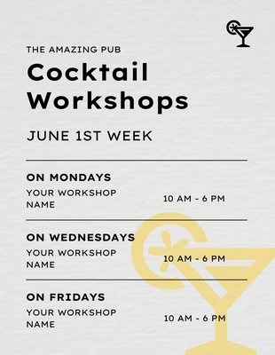 Free  Template: White Modern Paper Texture Cocktail Workshop Schedule Template