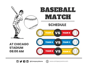 Free  Template: White Minimalist Illustration Baseball Match Schedule Template
