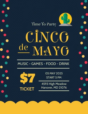Free  Template: Navy Cinco De Mayo Time to Party Template
