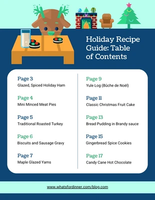 Free  Template: Cute Holiday Recipe Guide Table of Contents