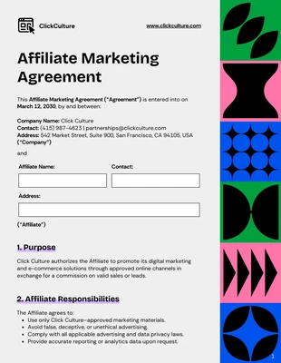 premium interactive Template: Modello di contratto di marketing di affiliazione