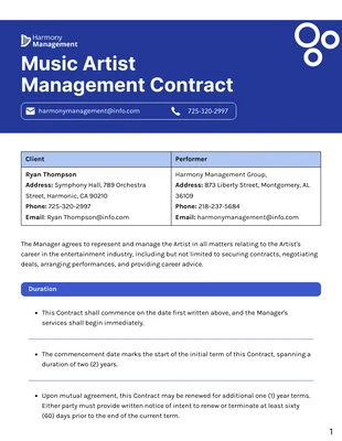 Free  Template: Music Artist Management Contract Template