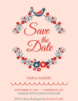Free  Template: Flower Wreath Wedding Save The Date