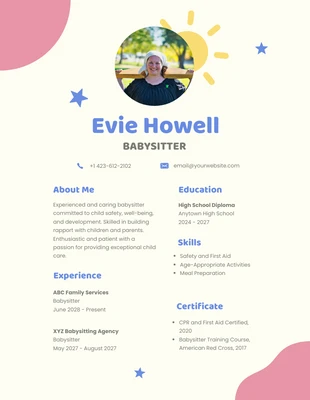 Free  Template: Pastel Colour Babysitter Resume