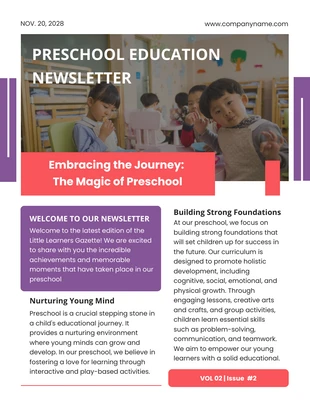 Free  Template: Red And Purple Minimalist Preschool Newsletter