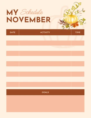 Free  Template: Ilustración moderna en amarillo claro y marrón Plantilla de mi calendario de noviembre
