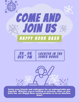 Free  Template: Invitación Happy Hour púrpura y verde