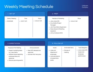 Free  Template: Moderner wöchentlicher Mitarbeiterplan in Blau mit Farbverlauf