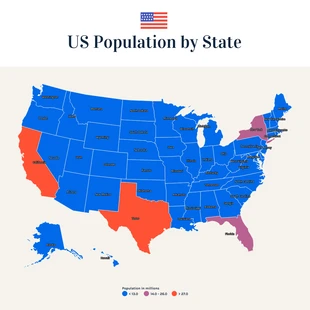 Free  Template: US-Bevölkerung nach Bundesstaaten (Karte)