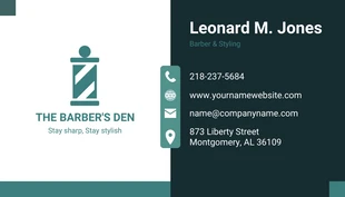 Free  Template: Green White Modern Business Card Barber Shop