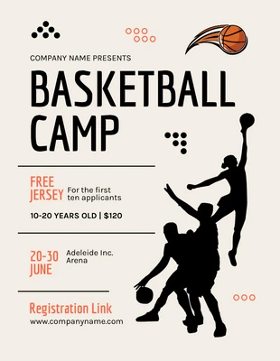 Free  Template: Creme Modern Basketball Camp Flyer