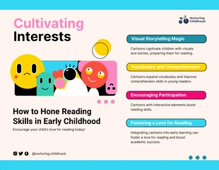 Free  Template: Cómo perfeccionar las habilidades de lectura en la primera infancia: infografía de dibujos animados