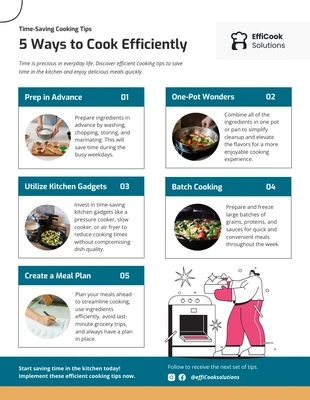 Free  Template: 5 consejos para ahorrar tiempo: infografía sobre cocina