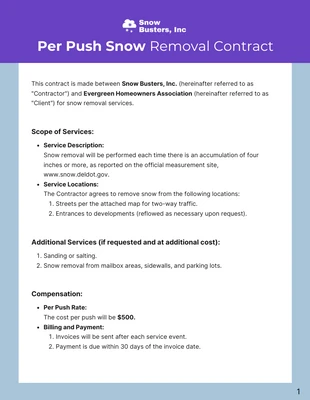 Free  Template: Per Push Snow Removal Contract Template