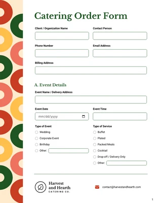 Free interactive Template: Vorlage für ein Catering-Bestellformular