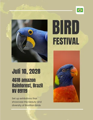 Free  Template: Modelo simples de pôster para o Festival do Papagaio Brasileiro