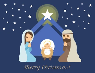 Free  Template: Tarjeta de Navidad Religiosa Noche Estrellada