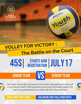 Free  Template: Blue and Orange Volleyball Match Poster