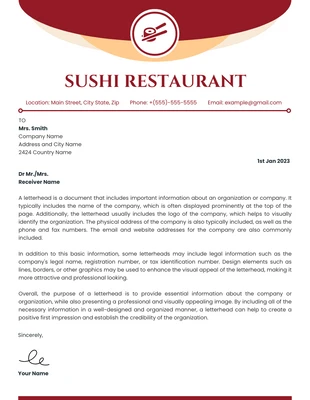Free  Template: White Modern Sushi Restaurant Letterhead Template