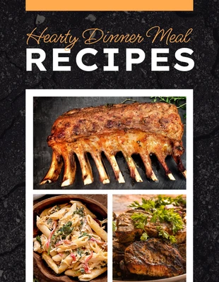 premium  Template: Portada del libro de recetas de comida de cena moderna oscura