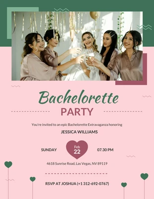 Free  Template: Flat Minimalist Pink And Green Bachelorette Party
