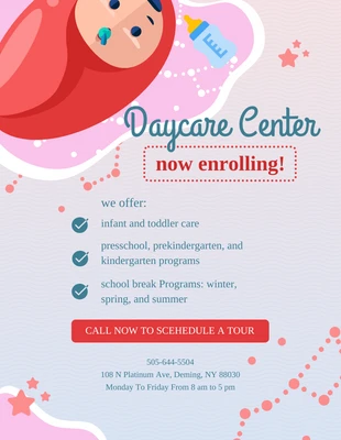Free  Template: Pink And Soft Blue Cute Daycare Flayer