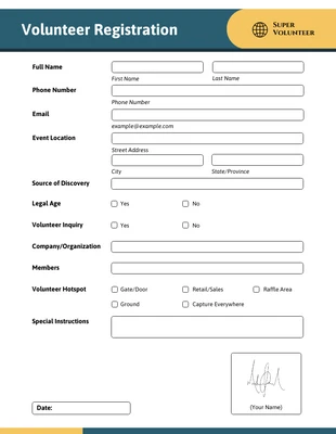 business  Template: Yellow and Metallic Blue Volunteer and Community Service Forms