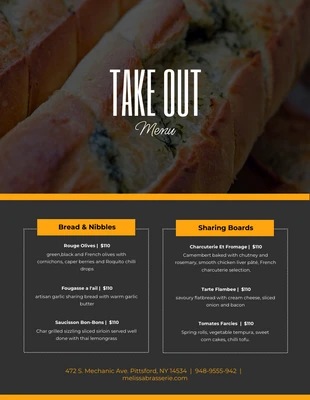 Free  Template: Black And Orange Simple Photo Take Out French Menu