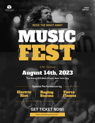 Free  Template: Dark and Yellow Music Concert Poster