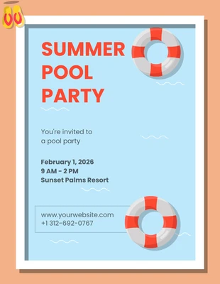 Free  Template: Convite simples para pôster de piscina azul laranja ilustrativo para piscina