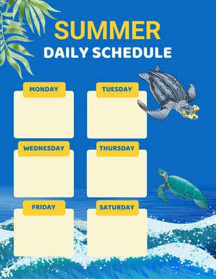 Free  Template: Ilustración moderna azul Plantilla de horario diario de verano