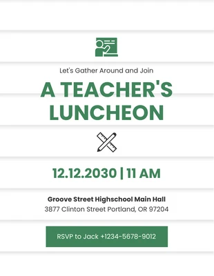Free  Template: Weiße und grüne einfache Einladung zum Mittagessen für Lehrer