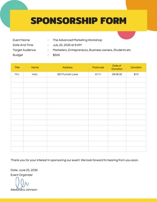 premium  Template: Formulário de patrocinador minimalista colorido amarelo